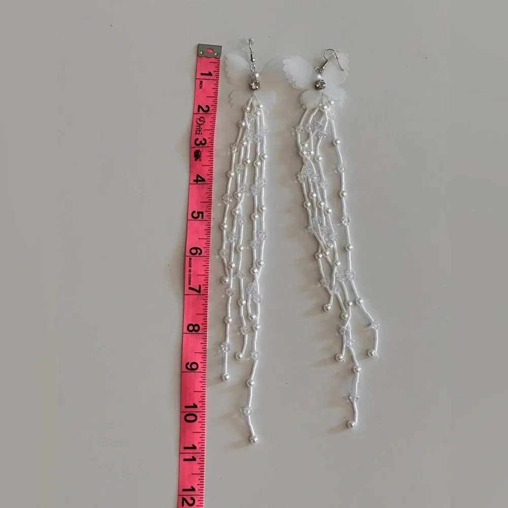 Butterfly Statement Earrings with Long Strands of Pearls